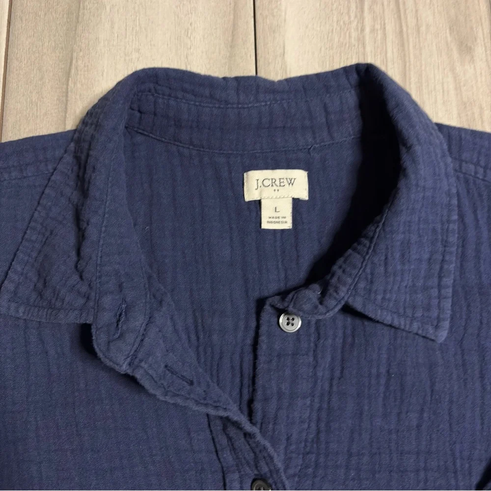 J. Crew Navy Blue 100% Cotton Double Gauze Button Down Shirt Large - Picture 4 of 7